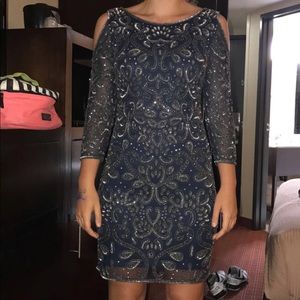 Hoco Midi Dress. Long Sleeve. Peep shoulders.